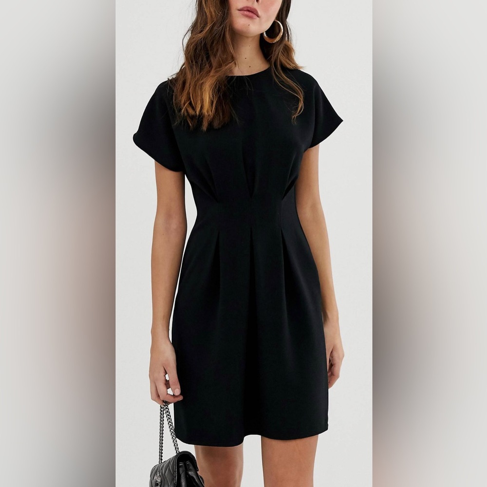 ASOS DESIGN nipped in waist mini dress in black